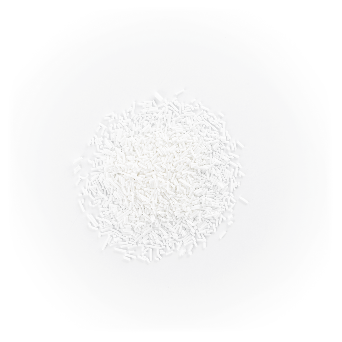 Sugar confectionery: decorative sugar for topping “tutti – frutti” taste, white colour, hard