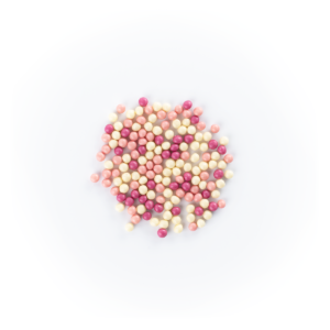 Mix extruded cereal balls – with blueberry, raspberry taste mass and with white chocolate, mini